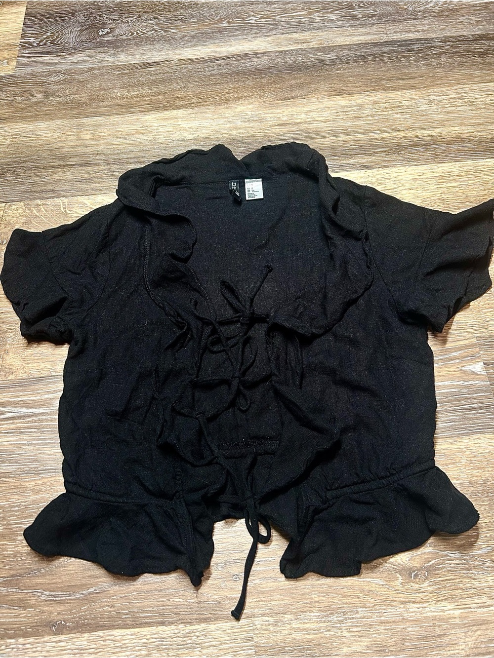 H&M Divided Black Ruffle Lace-Up Blouse Y2K Romantic Goth Top